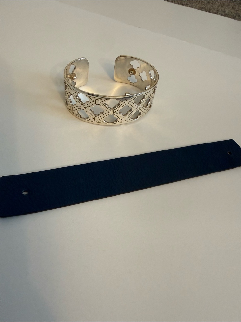 Brighton Christo Toledo Wide Cuff Bracelet Set Silver Reversible Navy Brown